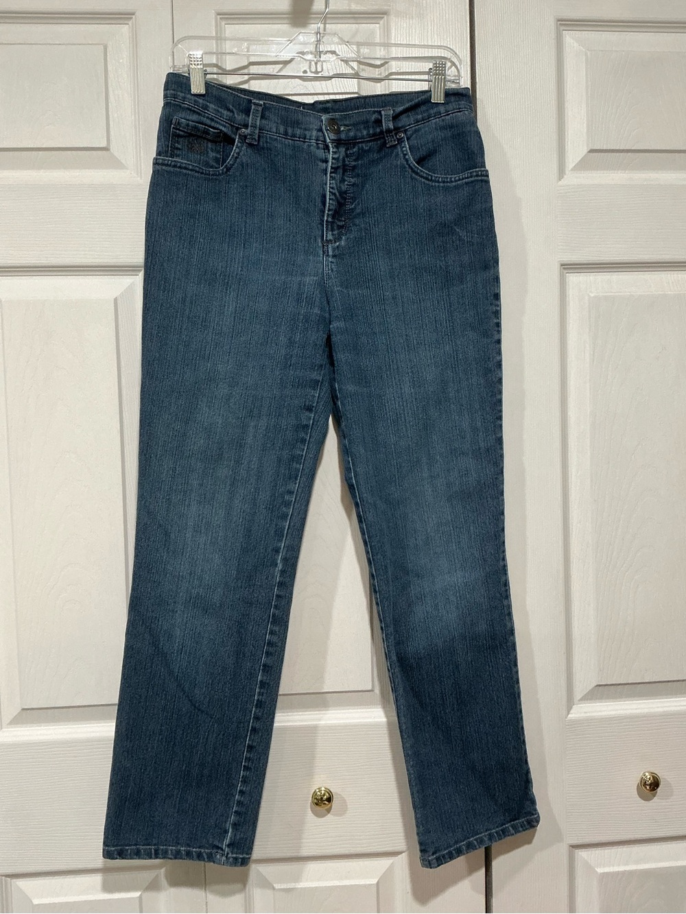 💙 Gloria Vanderbilt Blue Denim Jeans Snap Embroidered Pockets Rhinestone (01556)